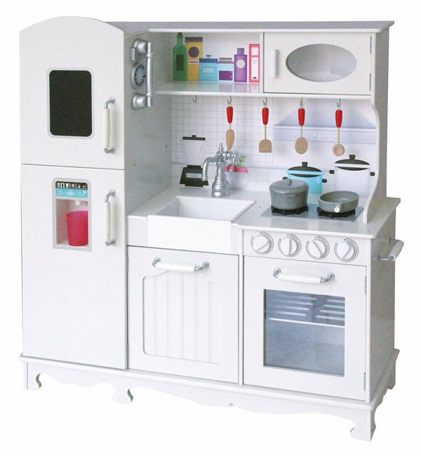 White Wooden Kitchen for Kids with Tools and Sound with Fixing