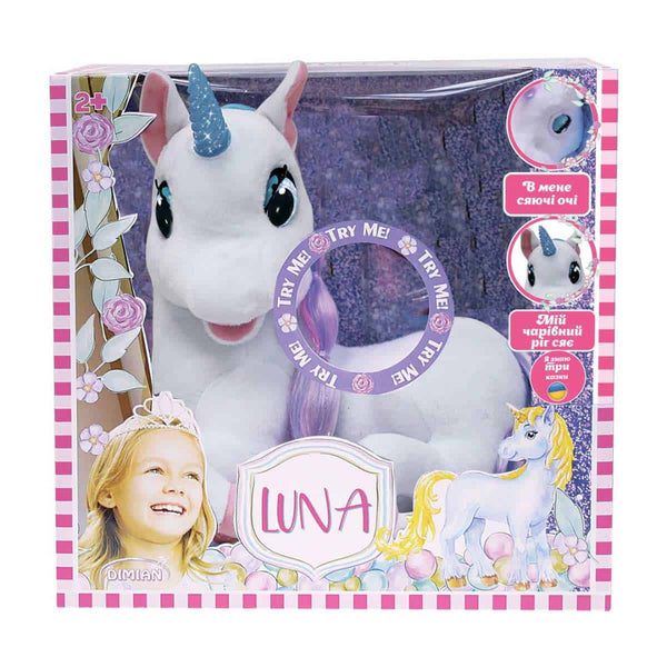 Plush Toy Unicorn Luna with Luminous Horn And Three Fairy Tales In English