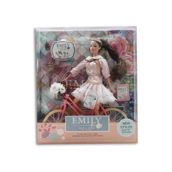 Children's Doll Emily Pink Bicycle with Helmet and Flower