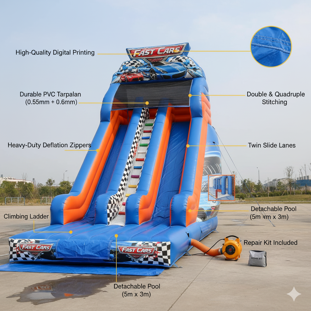 Inflatable Racing Slide Commercial Inflatable Racing Slide for Kids – Extra-Large Car Theme, D ...