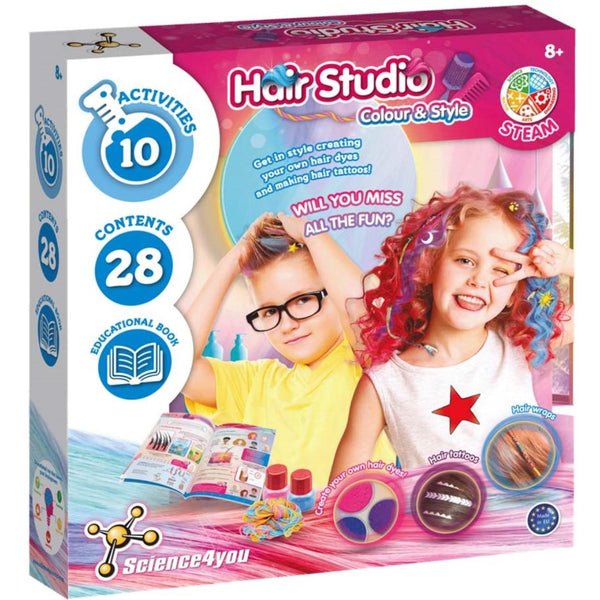 Science4you Hair Studio ,Hair Accessories Gift Set with Temporary Hair Dye for Kids