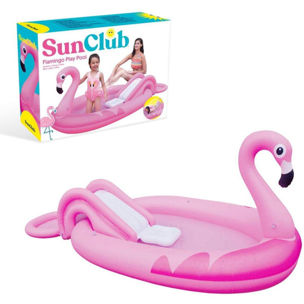 Sun Club Flamingo Play inflatable Pool with Slide for kids,  Ages 3+, Outdoor, Indoor,