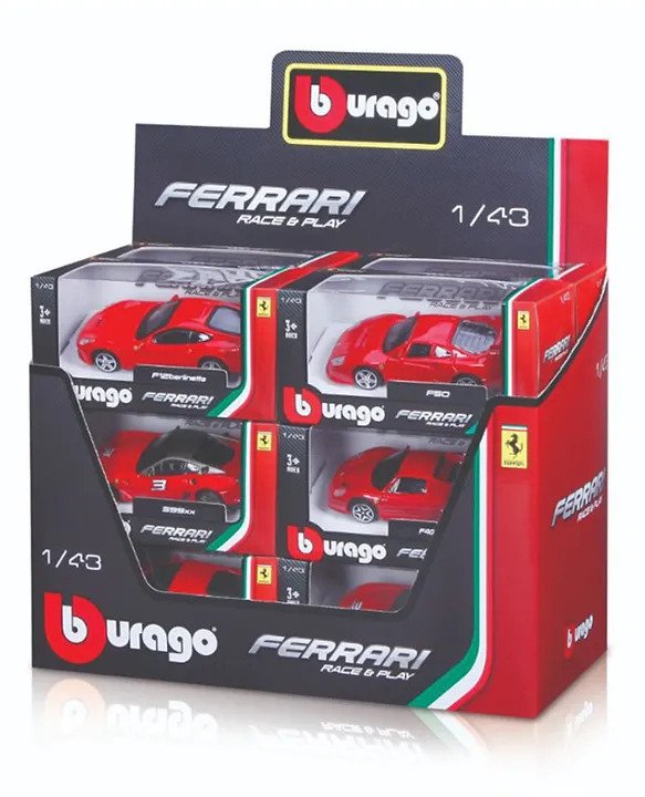 Bburago Ferrari RacePlay Car Set Scale 1:43 Diecast Car Red - Pack of 6