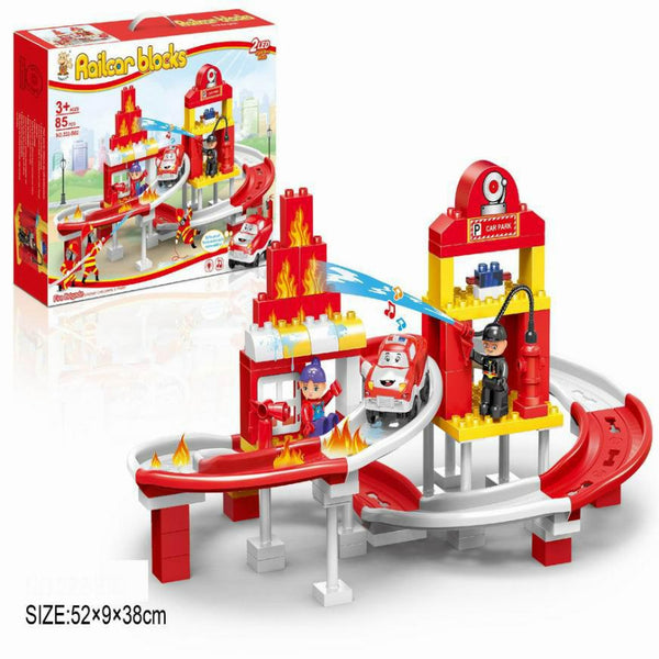 Bricks Kingdom Railcar Block Fire Station,  Building Set for Children