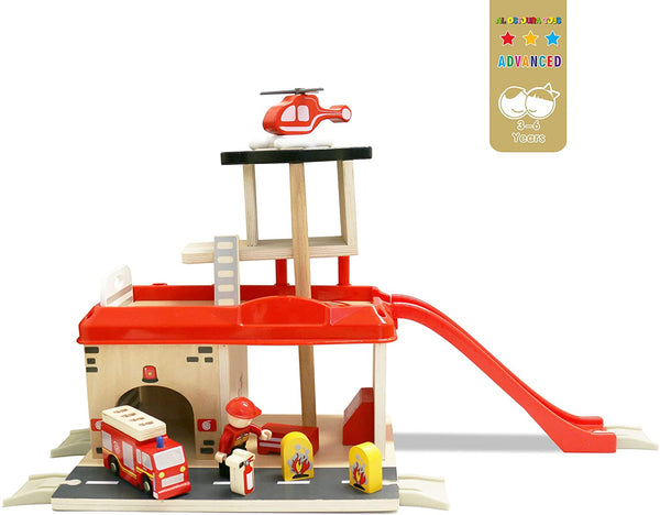 Fire Station with Accessories Montessori Wooden Activity Cube
