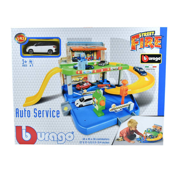 Bburago Street Fire Kids Auto Service  Parking Garage Playset - Multicolor