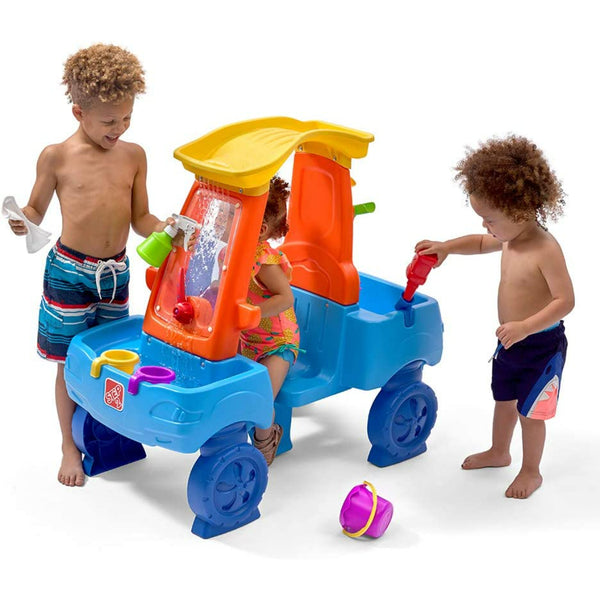 Step2 Car Wash Splash Center, Kids Outdoor Water Table Toy, Pretend Play Car Wash Toy, Activity Toy for Multiple Kids Blue/Orange