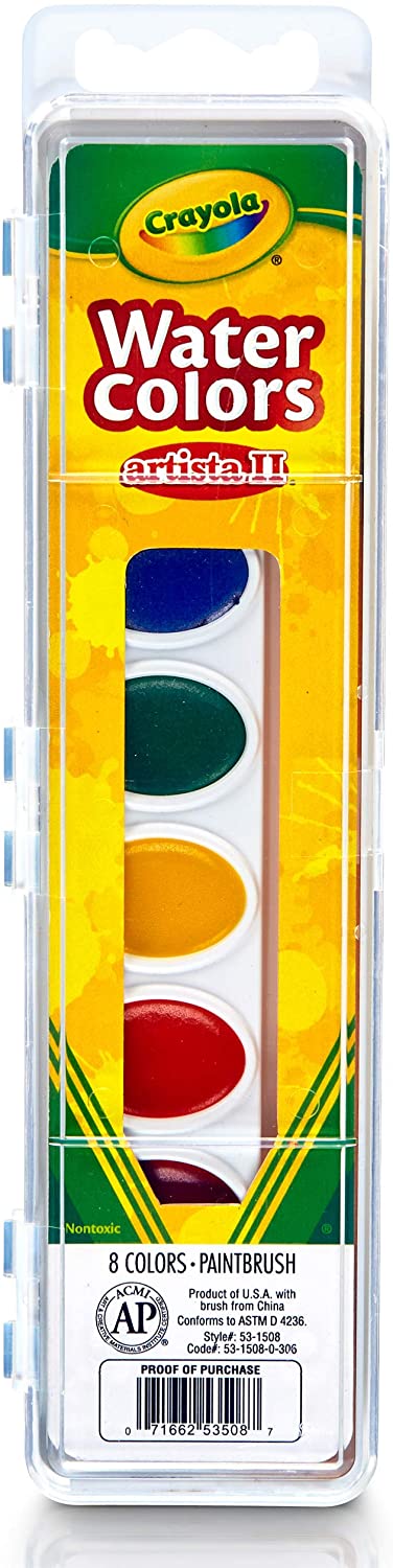 Crayola - 8 Semi-moist Oval Watercolor Pans, 1 Taklon Brush