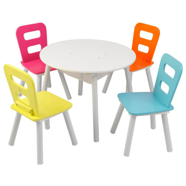 Kidkraft Round Storage Table & 2 Chair Set - Natural & White