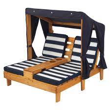 Double Chaise Lounge with Cup Holders - Honey & Navy