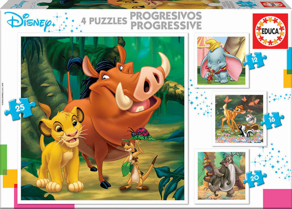 Educa Puzzles - Progressive Puzzless Disney Animals Dumbo+Bambi+Lion King+Jungle Book) - Suitable for 3 years and above