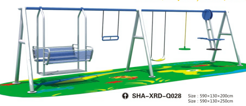 GOLD Blue Outdoor Playground- double sided cradle with hanging bar, single plastic swing, a regular swing in bigger size