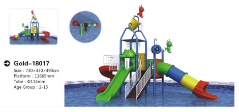 Gold Green outdoor Water Playground with 3-Slide and 2 water Sprinkler on the Top