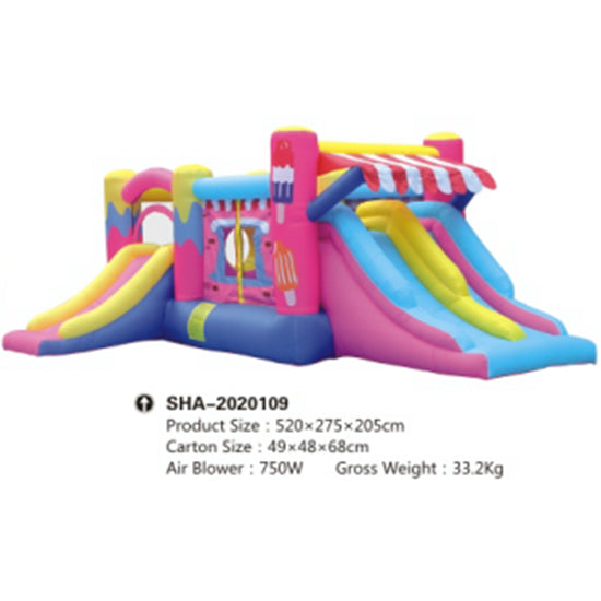 GOLD Inflatable Outdoor Bounce Hut and Water Slide Market Shaded