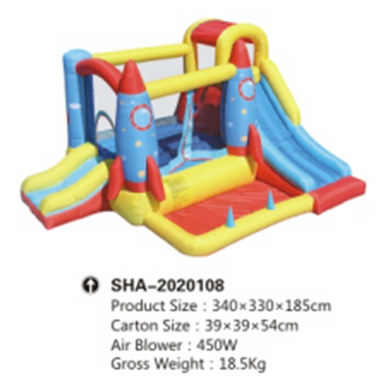 GOLD Inflatable Rocket Outdoor Bounce Hut and Water Pool with Slides