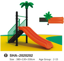 Gold Orange Outdoor Playground with a single orange Slide and a tree