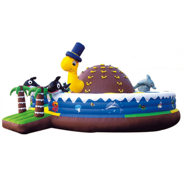 GOLD Outdoor Inflatable Climbing Water Kingdom Bounce Playground with verious Fishes