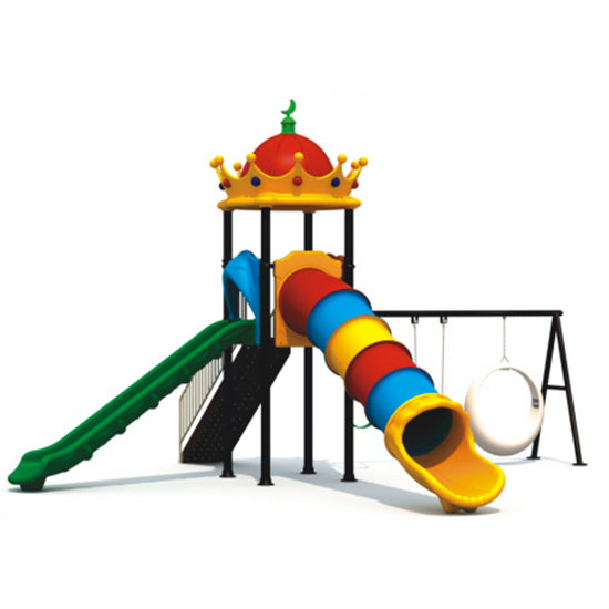 Gold Outdoor Playground with Two Slides and Three Swings