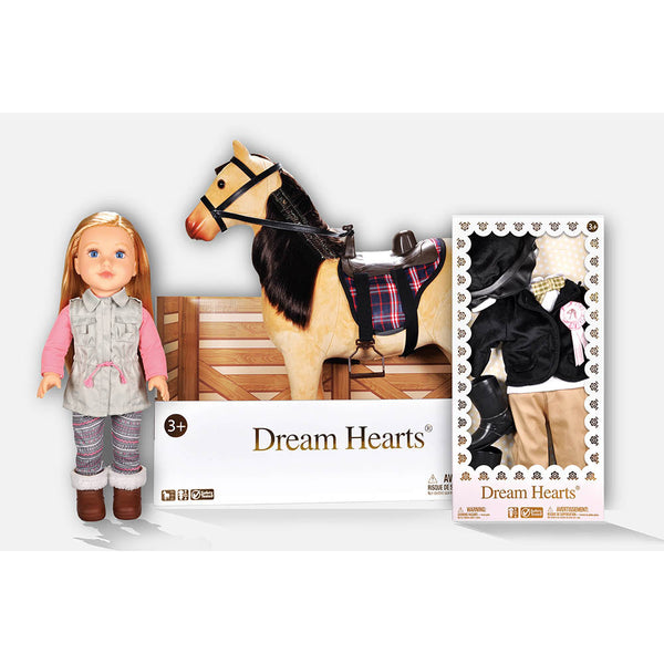 Horse Set + FREE Equestrian outfit set and FREE Soft bodied poseable girl doll - Lilybeth