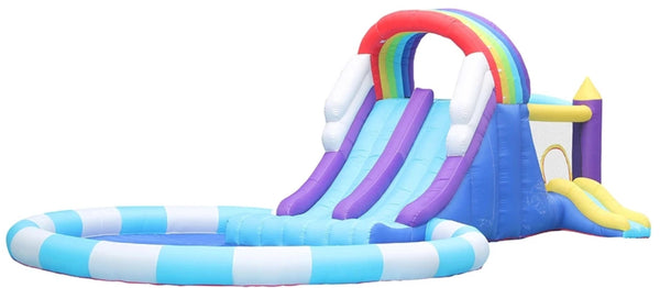 Huge Inflatable PVC water double slide with pool and jumping castle (Air machine included)