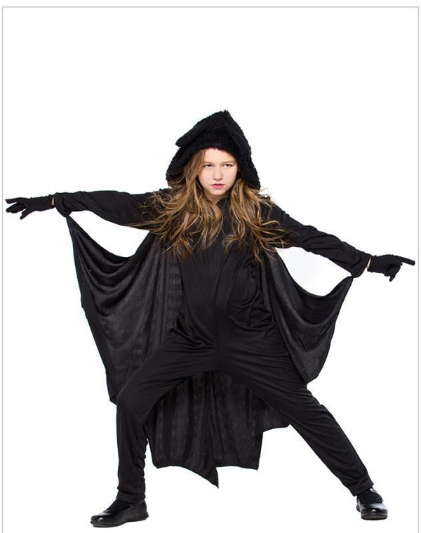 Kids Halloween Costume - Black Bat Wings Hooded Cape With Gloves