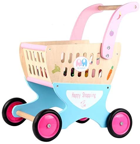 Kids wooden shopping cart toy