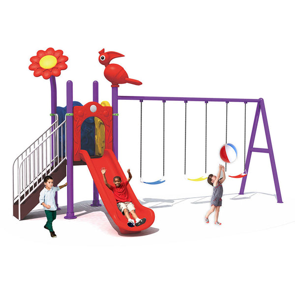 One slide and three swings playground