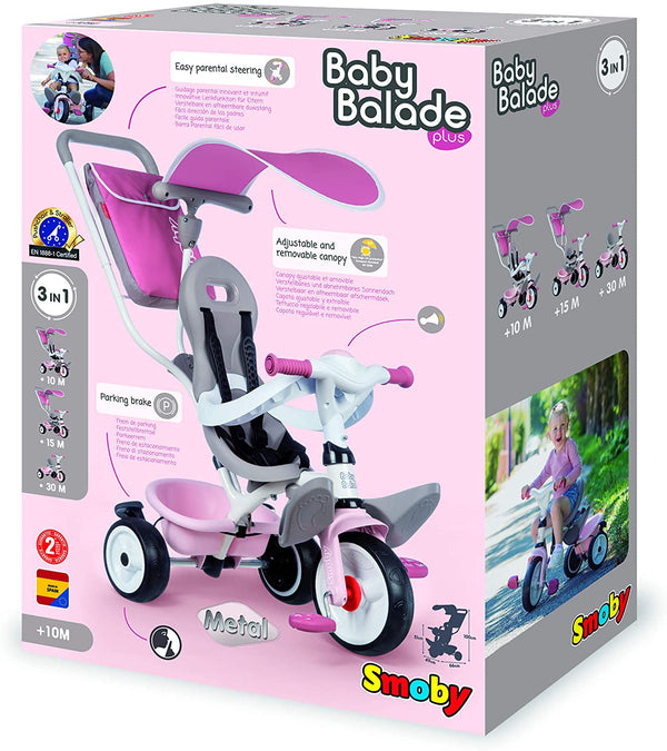 Smoby - Baby Balade Plus Tricycle Rosa