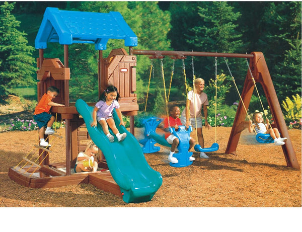 Special design three swings, one slide, kids play house, climbing rope playground