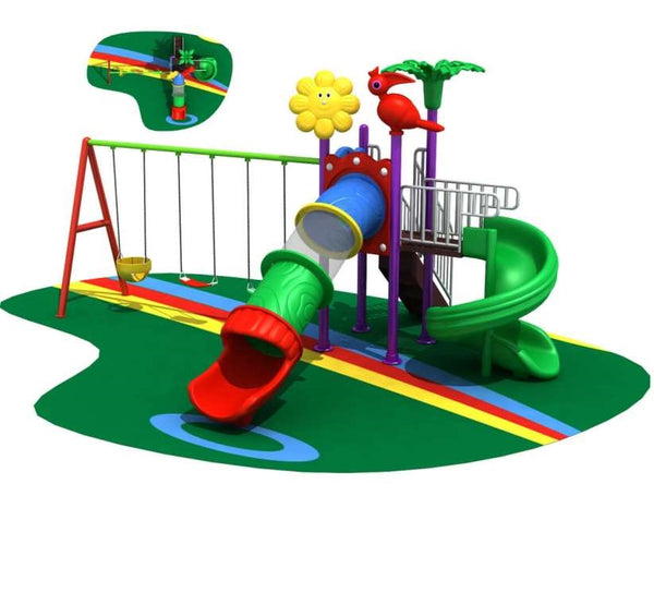 Two slides and three swings playground.