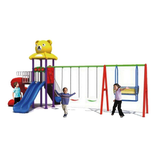 Two slides, three swings and big swing playground
