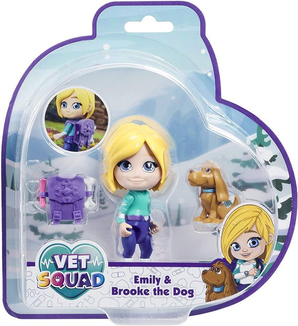 Vet Squad - Emily & Brooke the dog, 3 inch articulated vet figure with pet and accessories - Suitable for 4 years and above