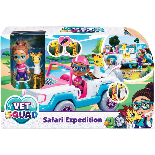 Vet Squad - Yara & 4x4, Safari expedition, 3 inch articulated vet figure with vehicle, pet and accessories - Suitable for 4 years and above