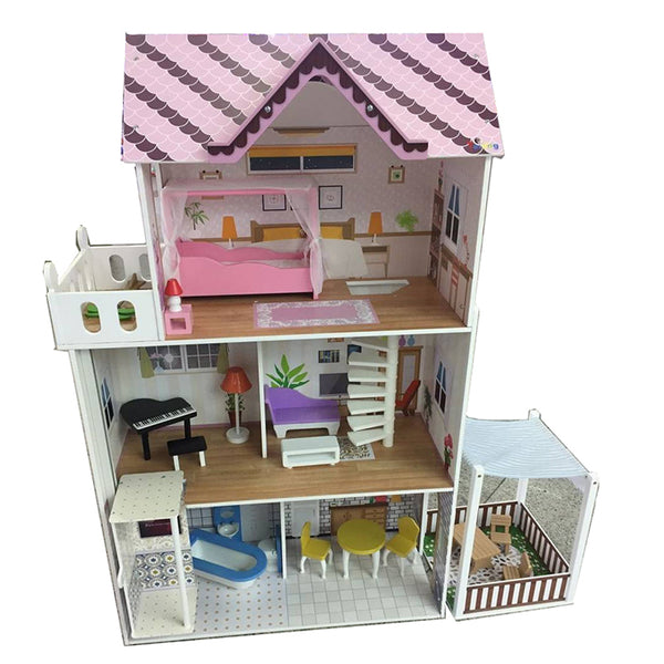 Wooden large doll barbie house with furniture