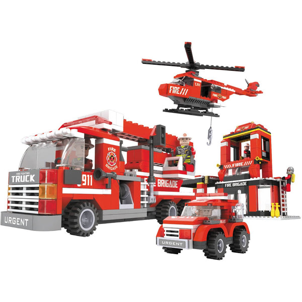 XL FIRE SET WITH FIRE ENGINE & HELICOPTER - Plan Toys